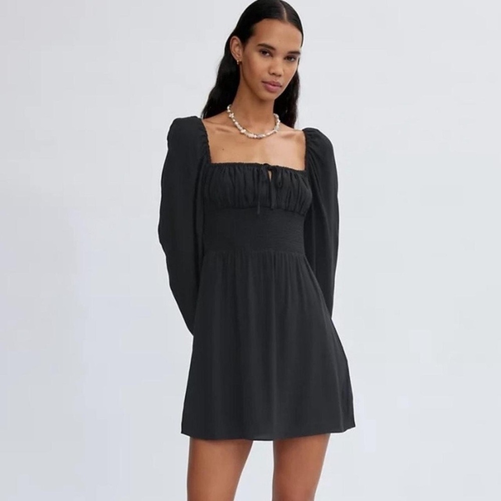 Sunday Best Aritzia Arden Babydoll puff sleeves black mini Dress 2XS